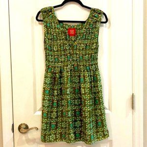 Free People Green Floral Silk Smocked Dress - Size 6